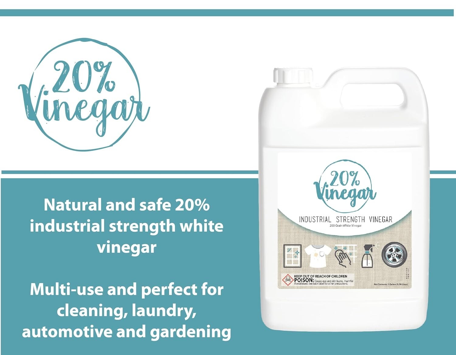 20% Concentrated Vinegar 4X Strength Multi Purpose Cleaner for Home and Industry