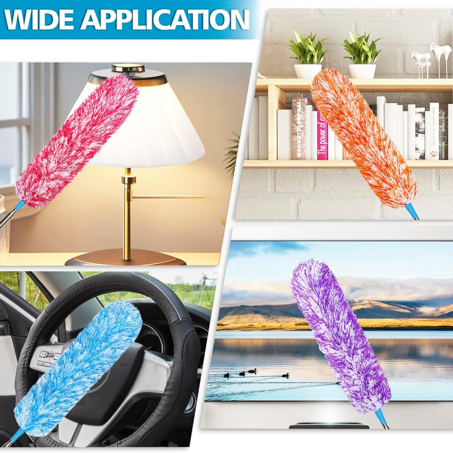 4 Pack Microfiber Feather Dusters, up to 55 Inch Extension Pole
