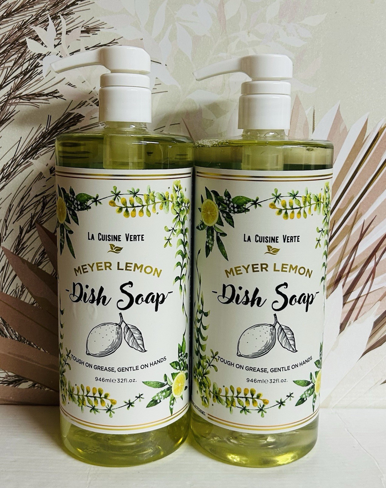 2-Pack Meyer Lemon Dish Soap ~ Tough on Grease, Gentle on Hands 32 fl oz Each