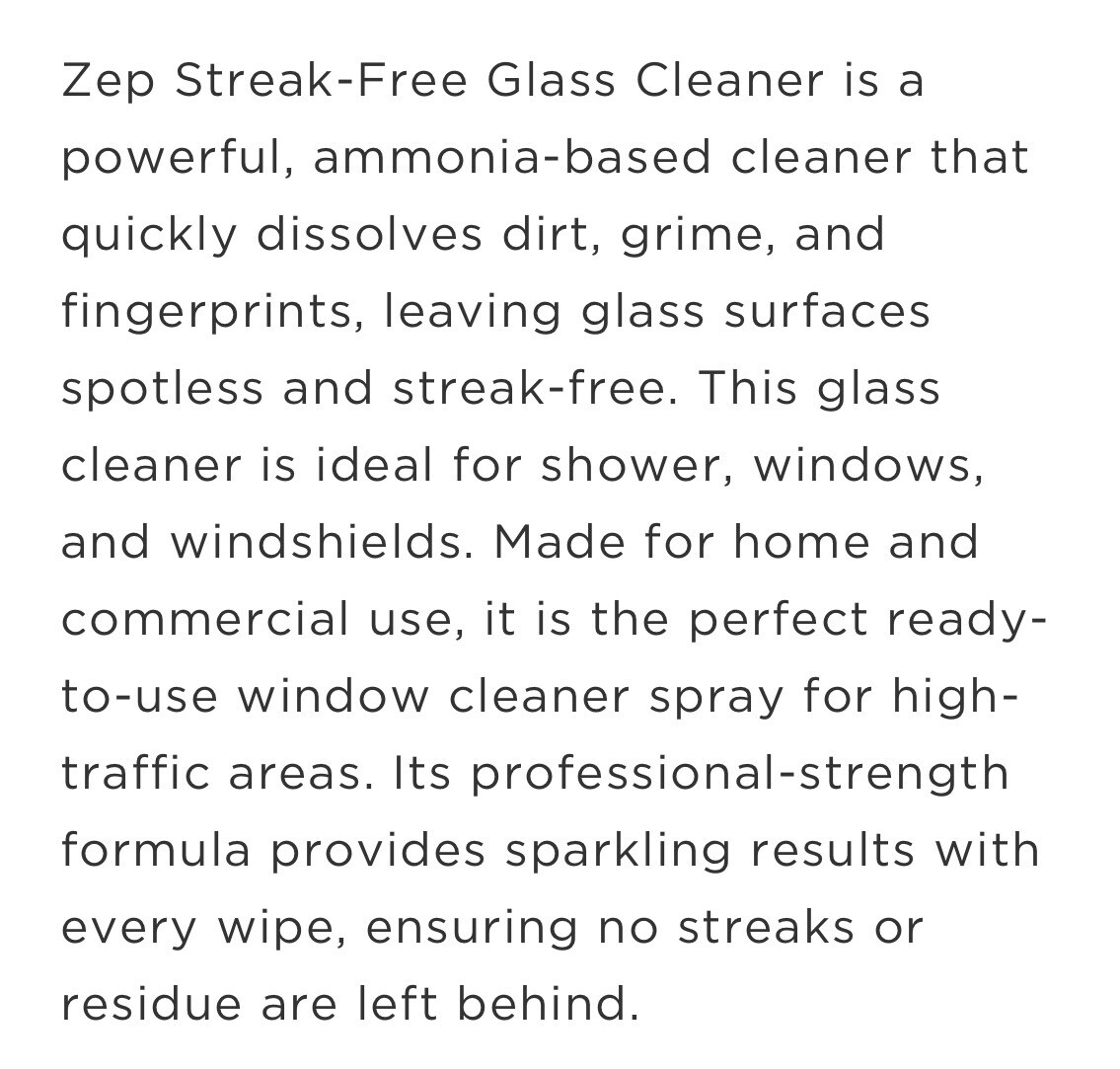 Zep Streak-Free Glass Cleaner – 1 Gallon – Ammonia-based Pro Grade Formula