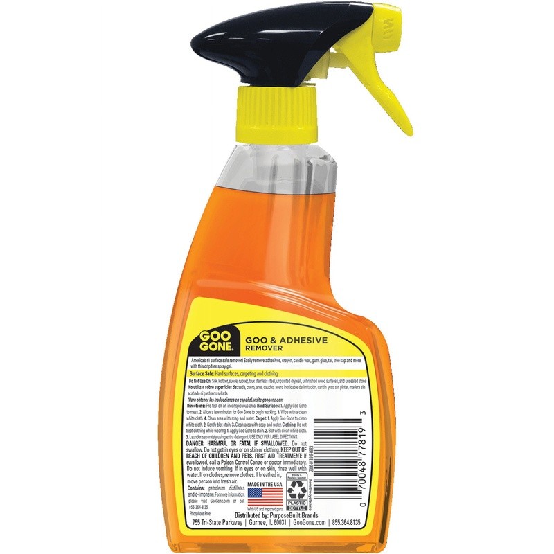 Citrus Adhesive Remover Spray Gel Drip-Free Stain Cleaner Hard Surfaces Fabrics