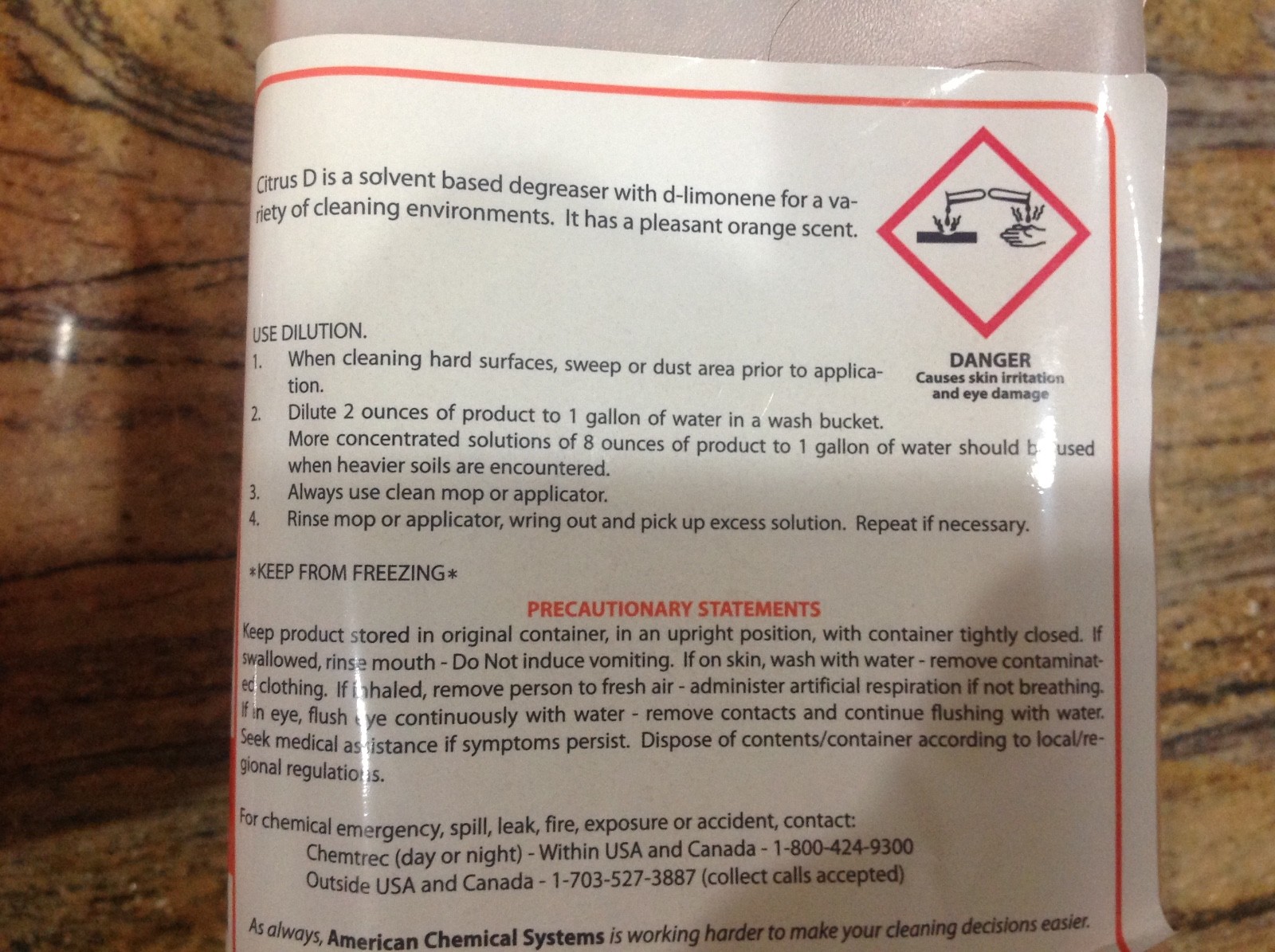 2 gallons Industrial constitutional concentrate acs citrus D heavy duty cleaner