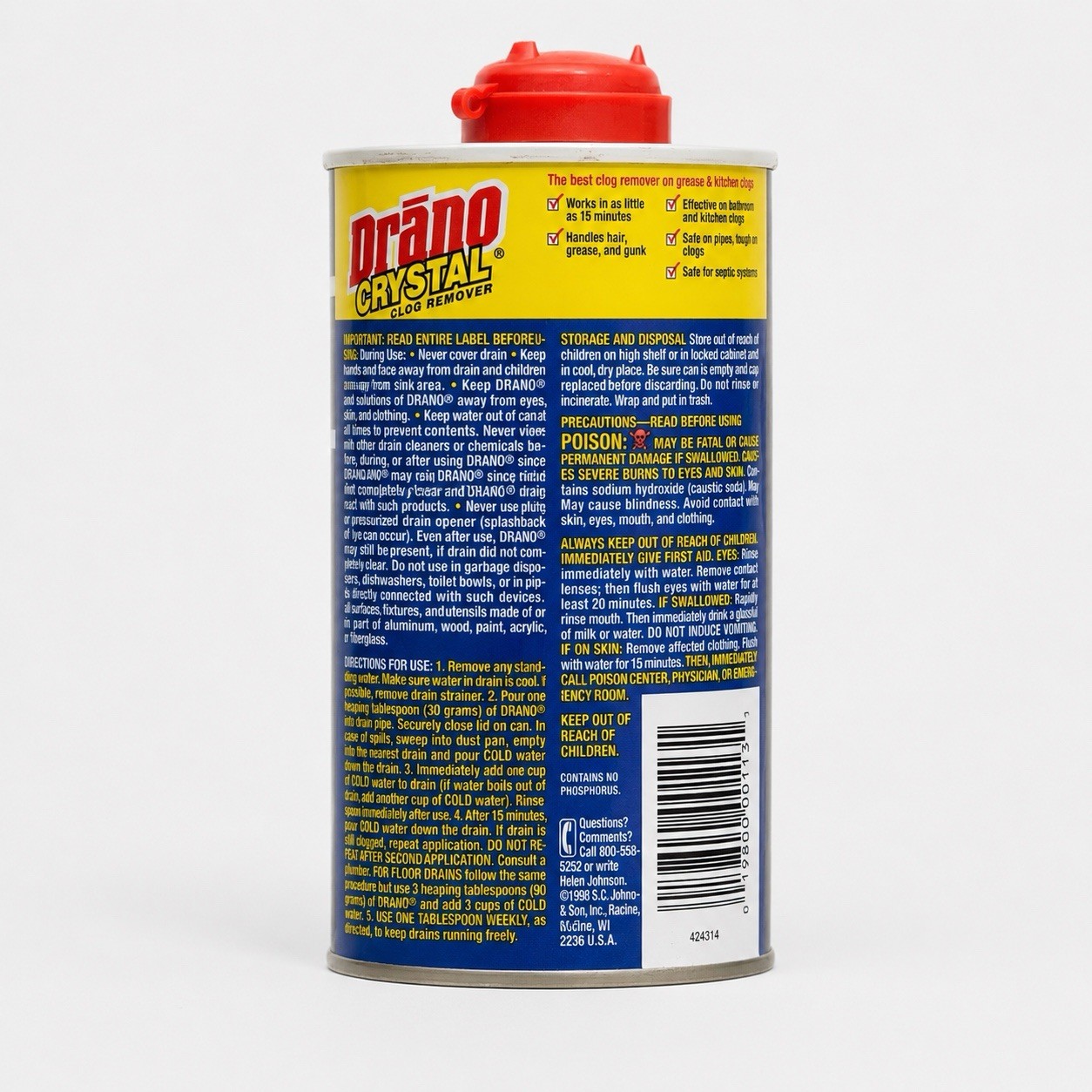 Vintage 1998 Drano Professional Strength Kitchen Crystals Clog Remover New!!!!!