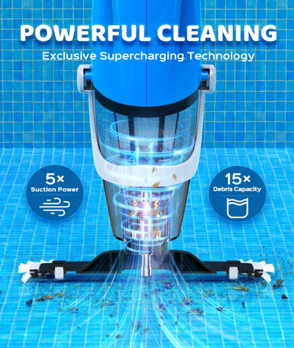 Limpiador Inalámbrico para Piscinas y Spa con Succión Potente y Poste Extensible