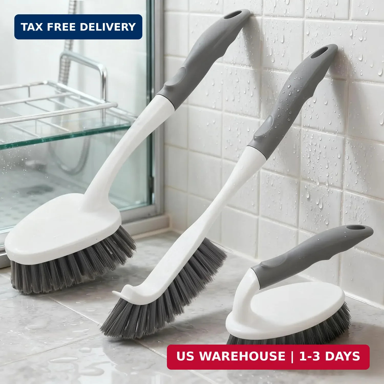 3 Pack Heavy Duty Scrub Brush Set for Household Use, Long Scrub Brush, Handheld