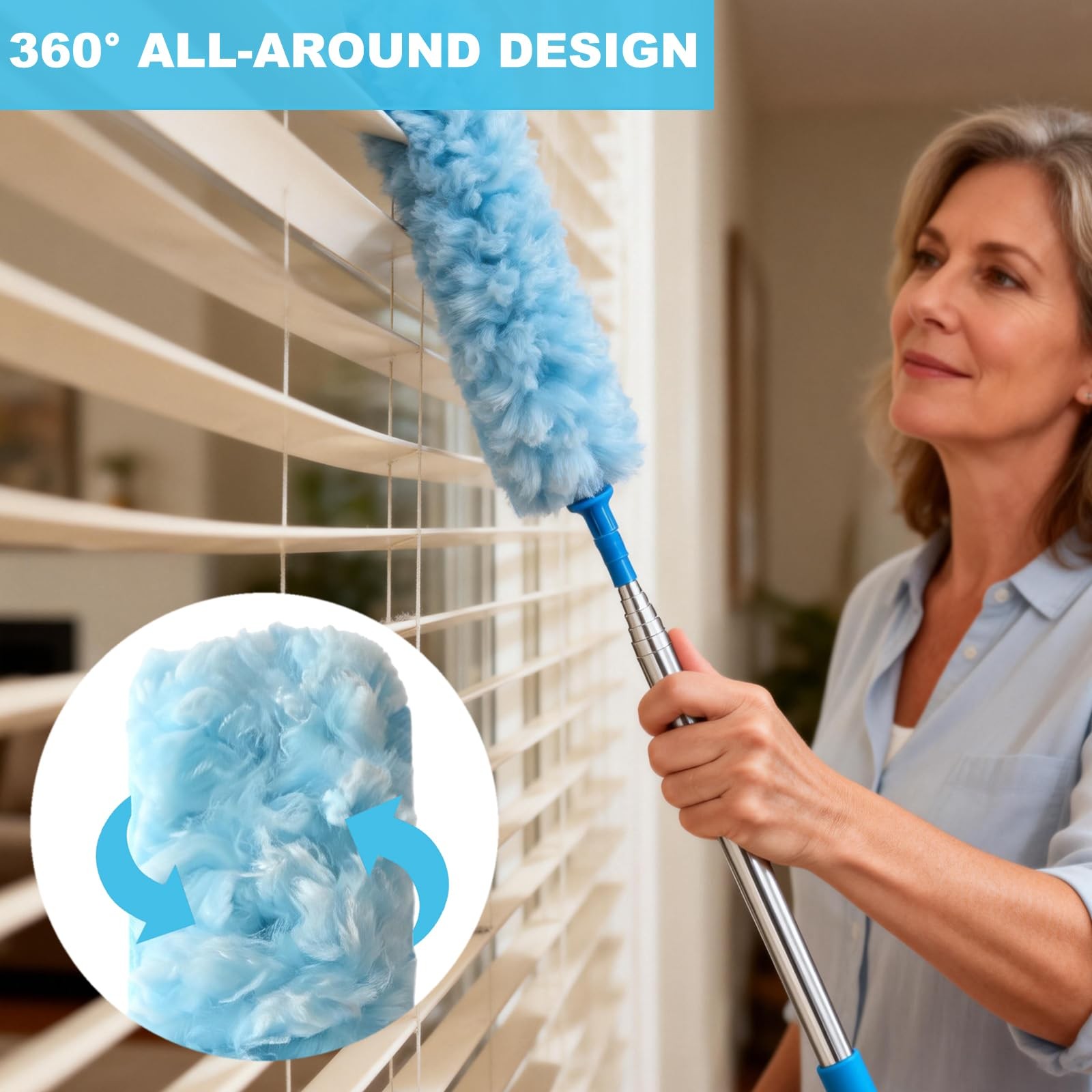 100 Inch Extended Handle Duster Heavy Duty Dusting 360° Duster Refills Kit, M…
