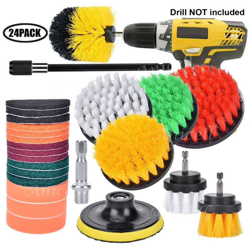 24 Pieces Drill Brush Attachment Set Power Scrubber Cleaning Kit Electric Scrubb
