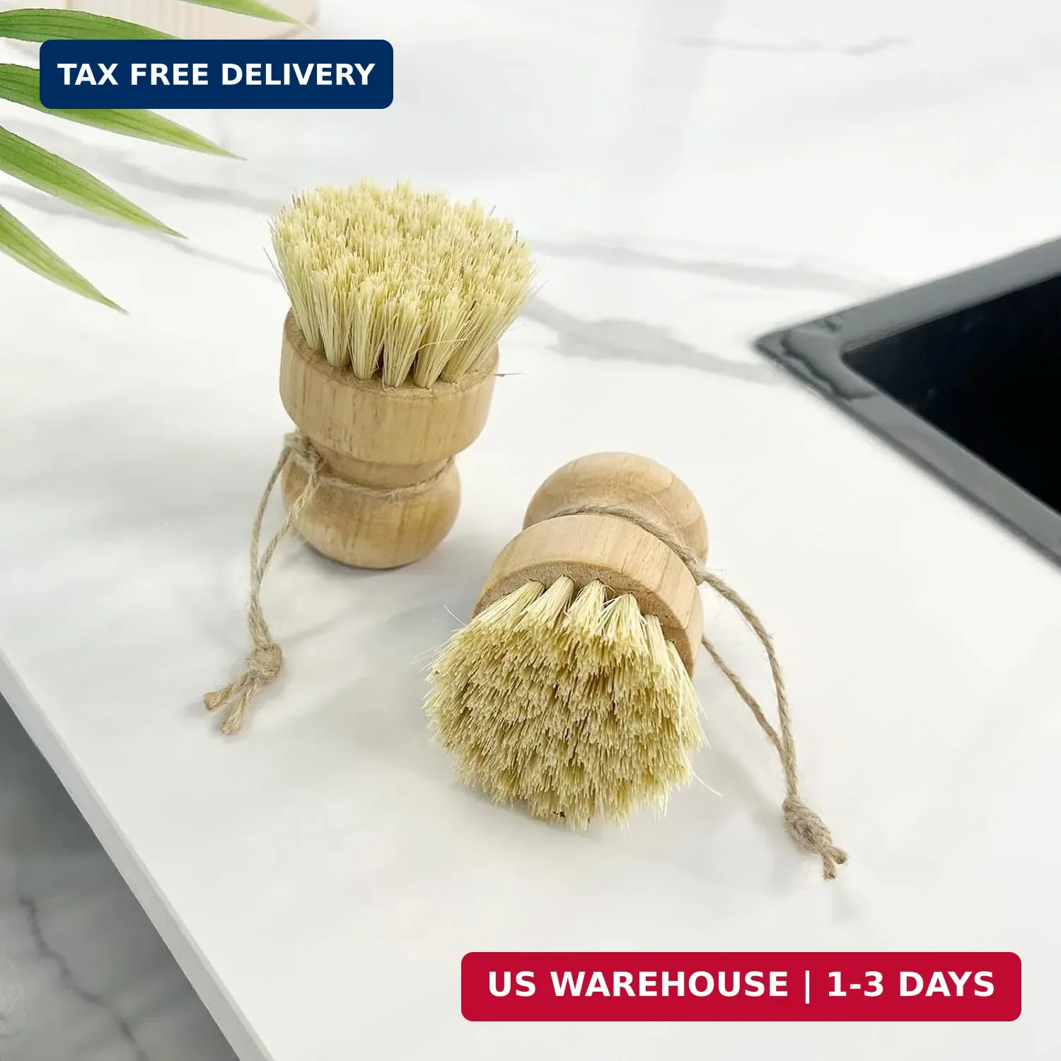 2pcs Wooden Dish Scrub Brushes for Kitchen, Eco-Friendly Cleaning Scrubbers, Nat