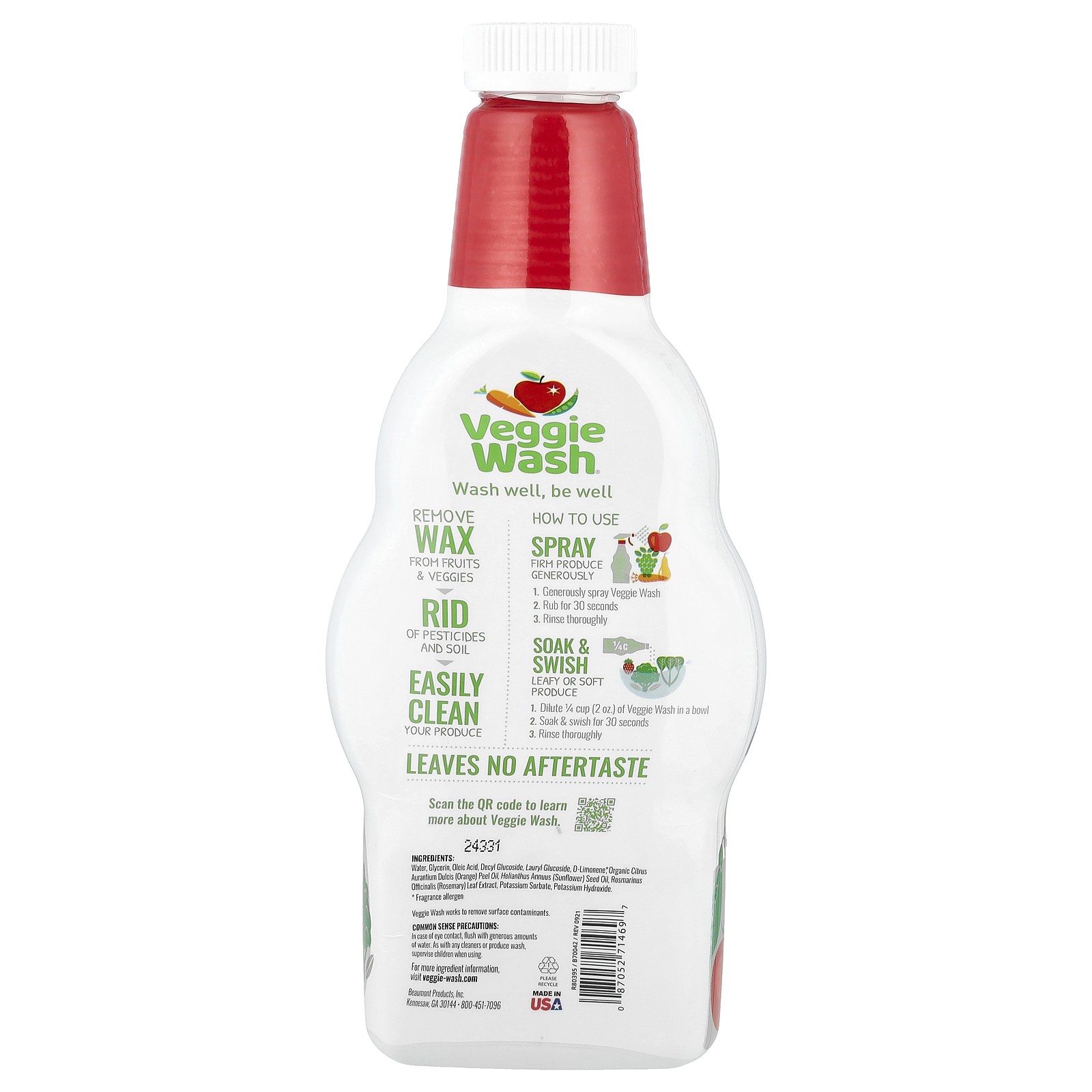Veggie Wash Fruit and Vegetable Wash 32 oz 946 ml Kosher