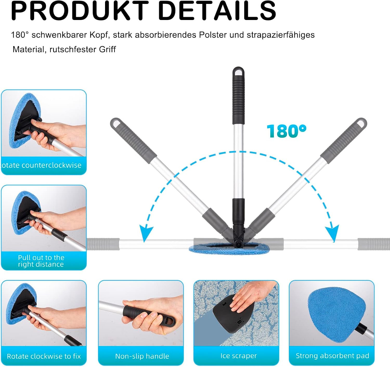 18 Pcs Windshield Cleaning Tool, Expandable Car Window Cleaner with 12 Reusable