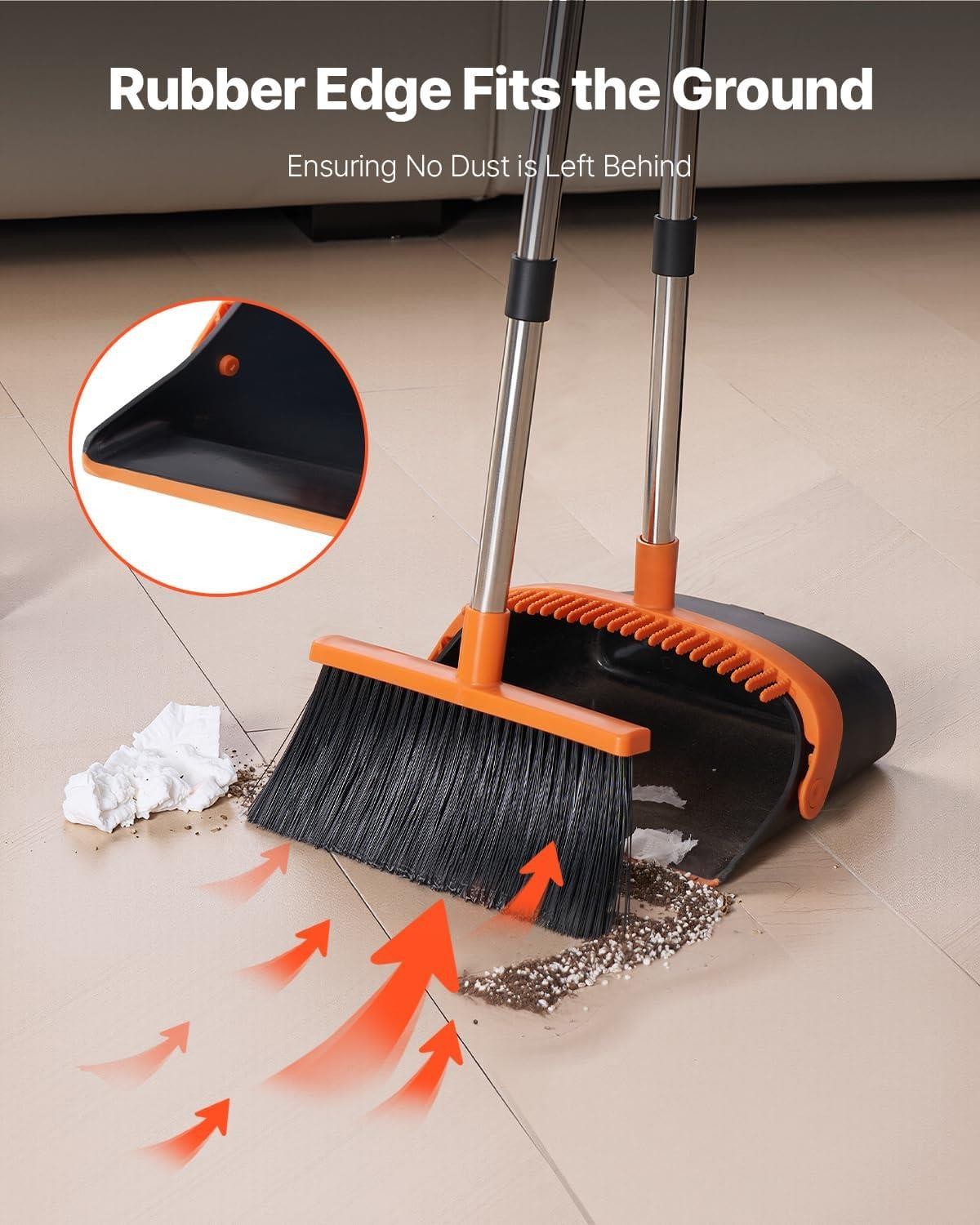 Broom and Dustpan Set Heavy Duty Dustpan and Broom Combo with Self-Cleaning Teet