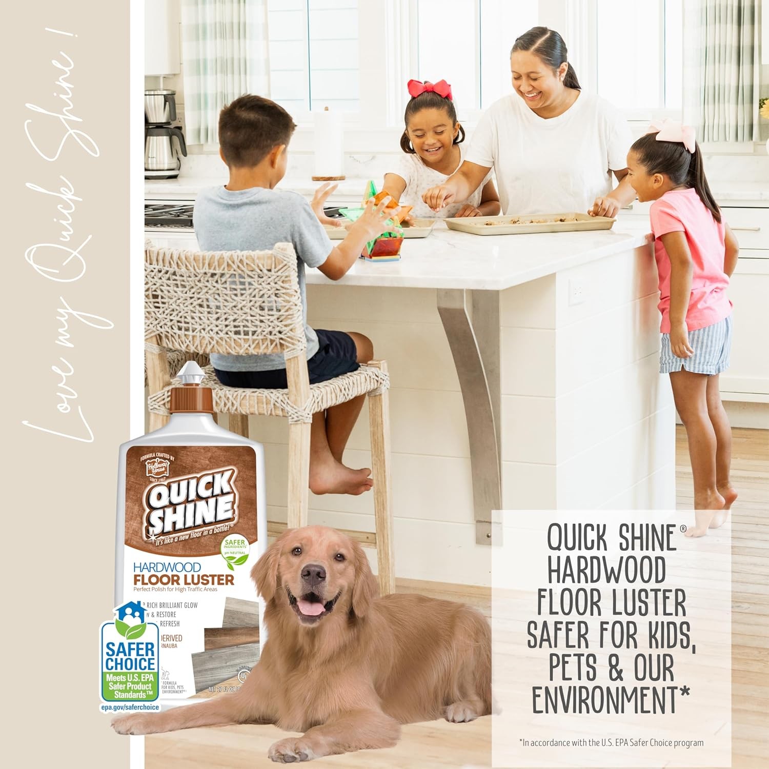 Quick Shine Hardwood Floor Luster-Polish 27oz | Plant-Derived w/Carnauba | Safer