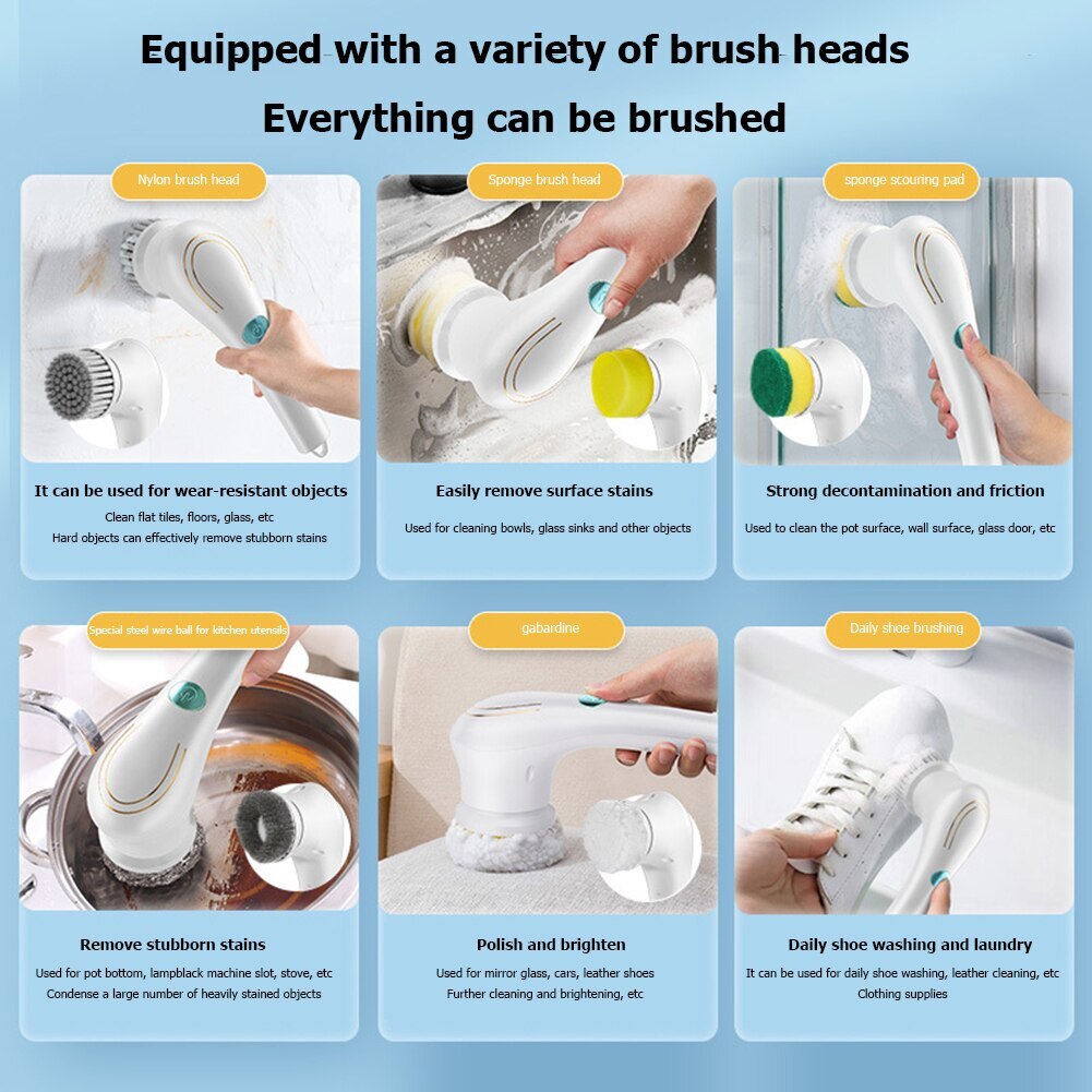 Multifunctional Electric Cleaning Brush USB Charging Bathroom Kitchen Cleaning