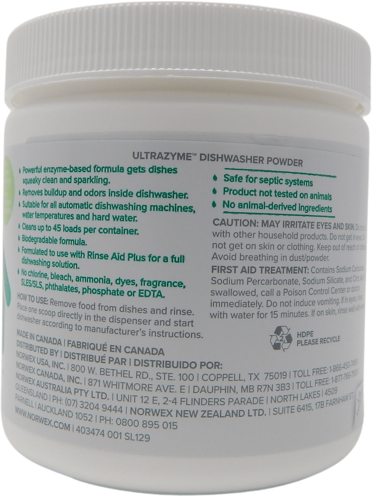 ✨ Norwex UltraZyme Dishwasher Powder – 450 g/15.87 oz – 403474 ✨