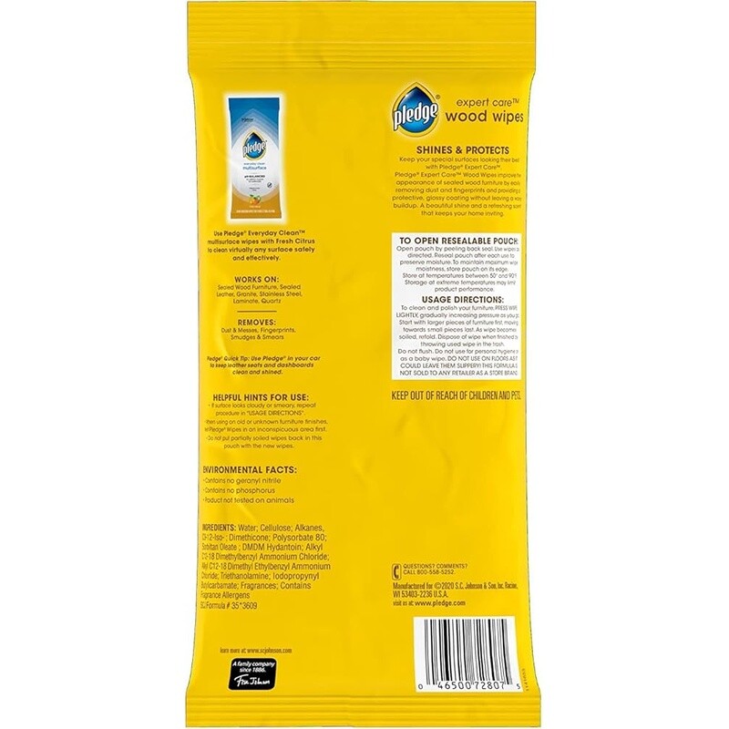 Wood Wipes Lemon Scented Polish Shine Protect Sealed Surfaces 24 Count New