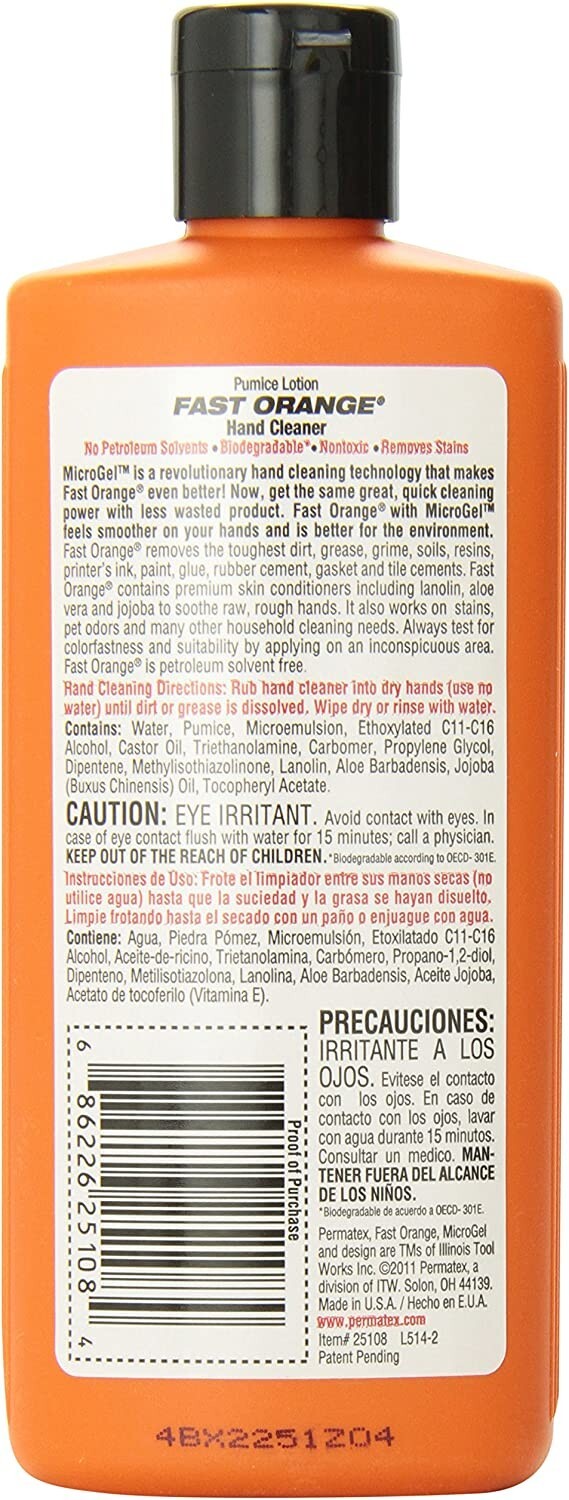 Permatex 25108 Fast Orange Pumice Lotion Hand Cleaner, 7.5 oz.
