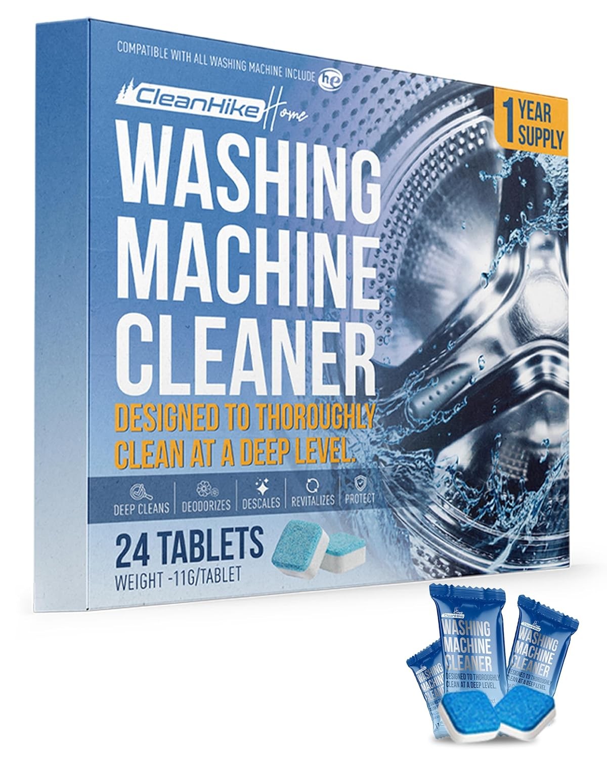 Washing Machine Cleaner Tablets 24 Pack Deep Cleaning Descaler Front Load