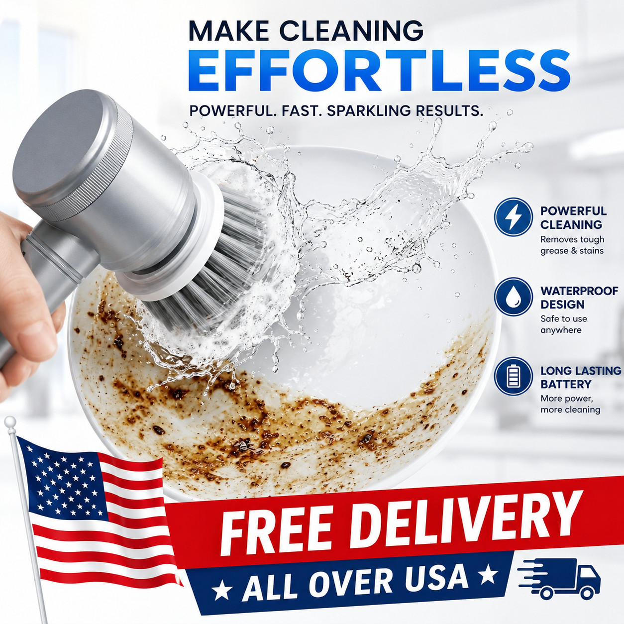 Electric Spin Scrubber Waterproof Cordless Cleaning Brush for Kitchen Bathroom