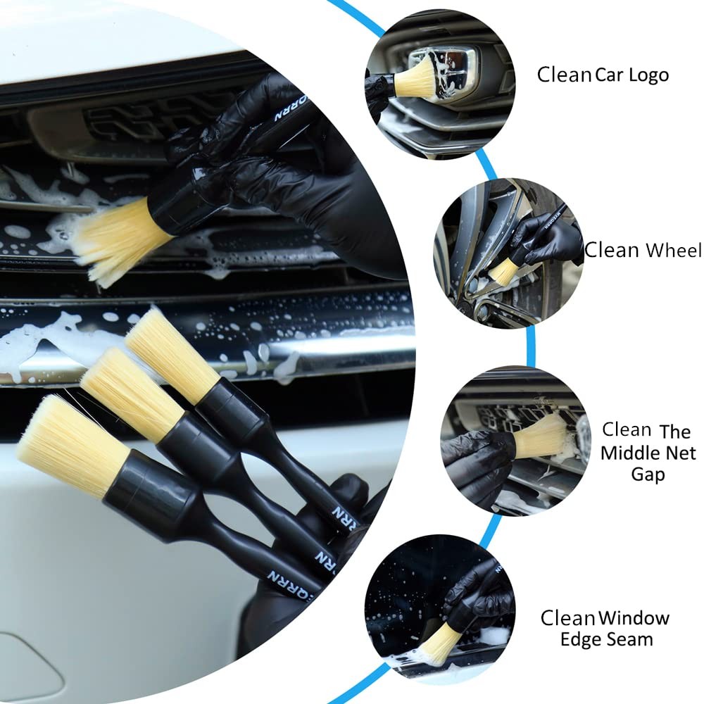 Boars Hair Ultra Soft Detailing Brushes Set, 4 Pcs Premium Natural Boars Bristle