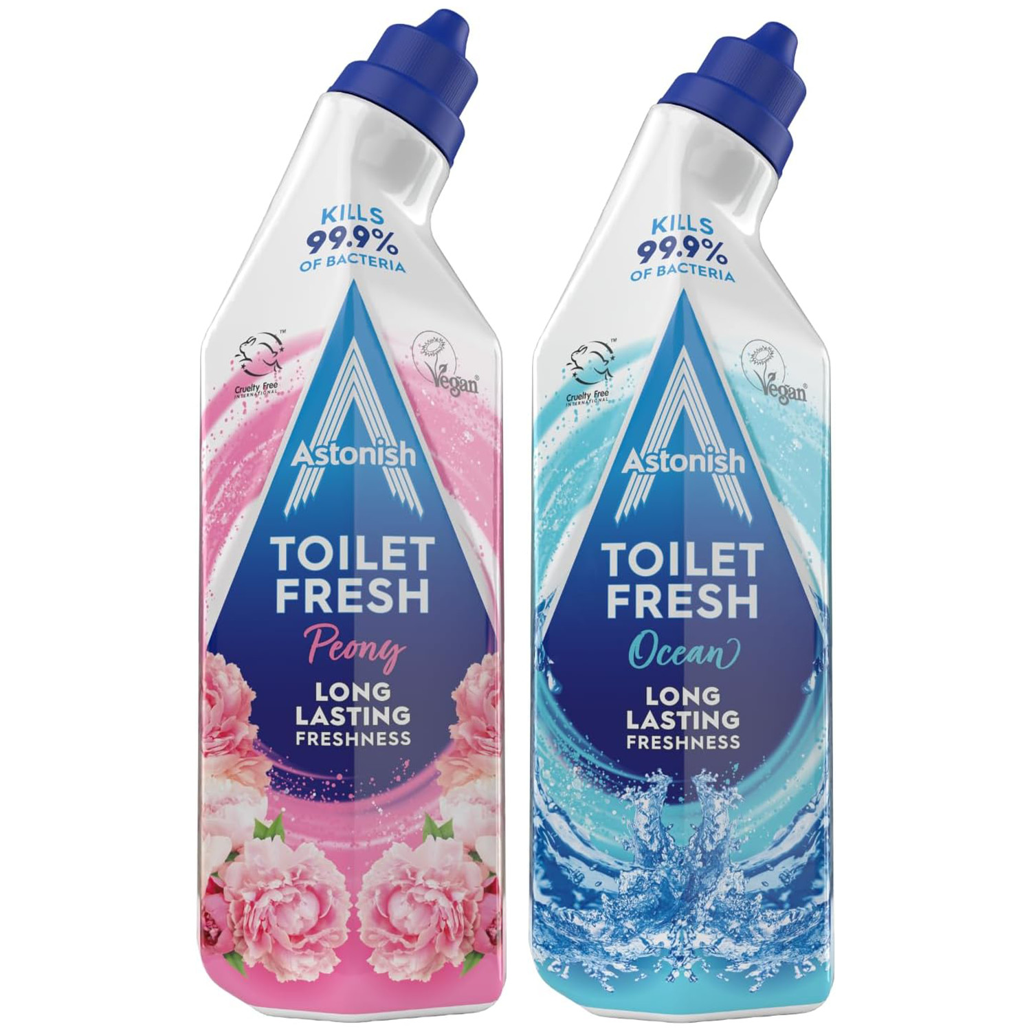 Astonish 2pc Toilet Gel Gift Set Bundle 750ml Ocean Fresh & Pink Peony Duo