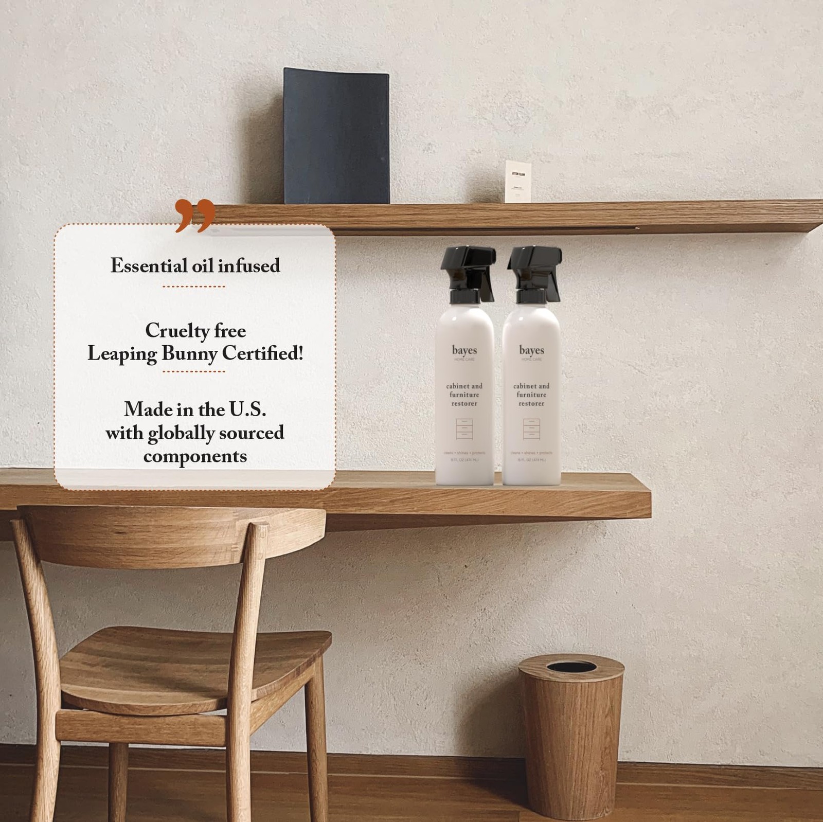 Furniture Cabinet Cleaner Polish Conditions Preserves Fine Wood 16 oz 2 PCS