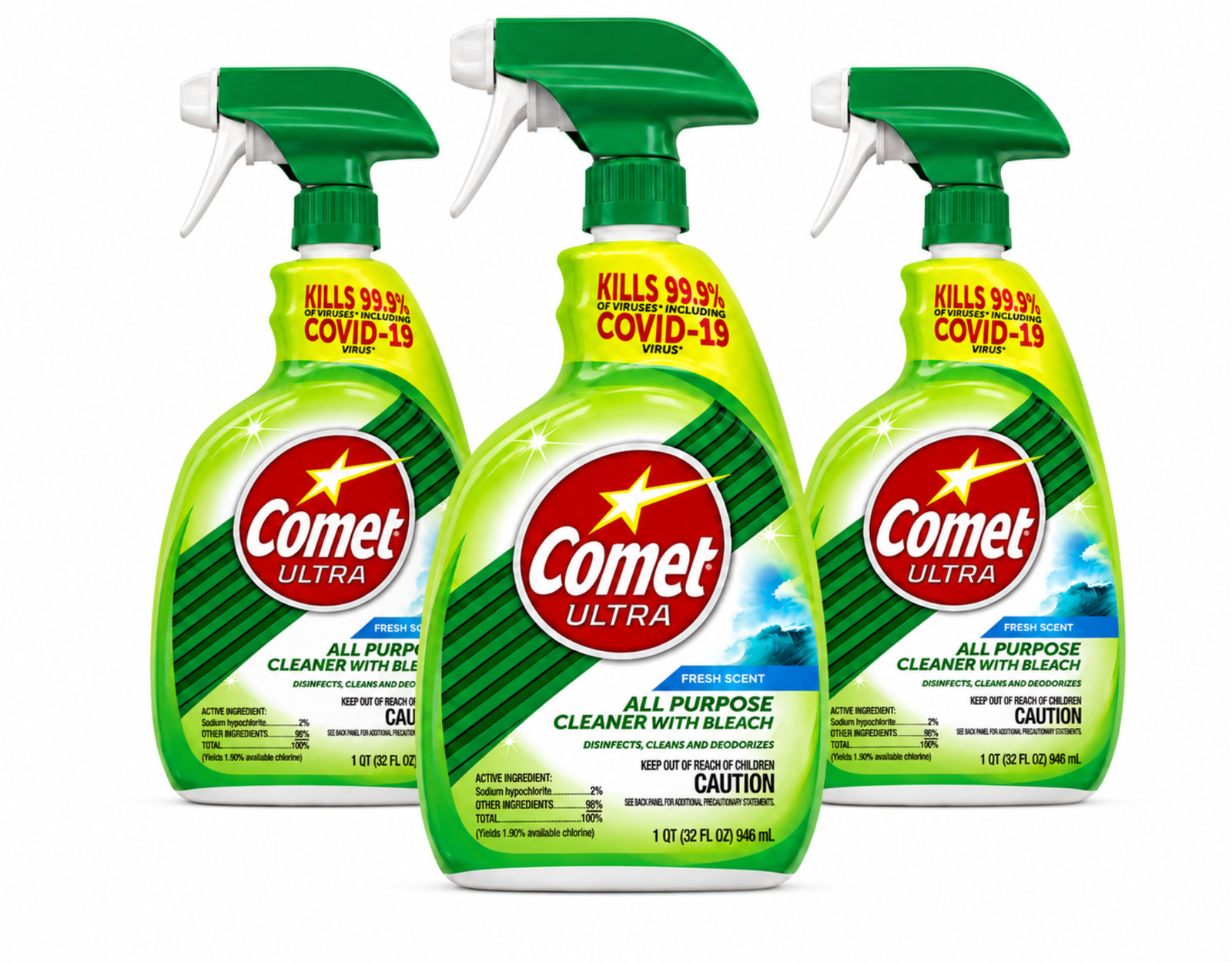 Comet Ultra All Purpose Cleaner with Bleach 32oz Spray Multi Surface 3 Pack