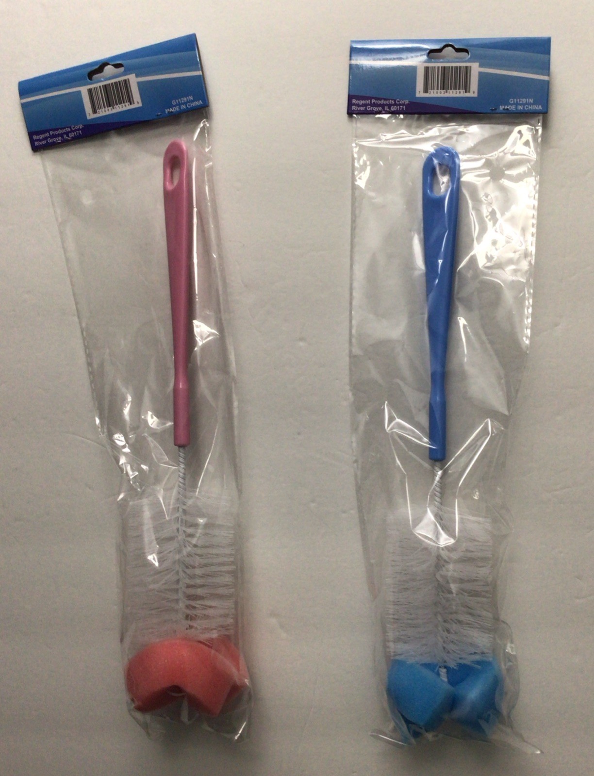 11.6” LONG BOTTLE BRUSH WITH SPONGE END FOR GLASS/PLASTIC BABY BOTTLES, 2 COLORS