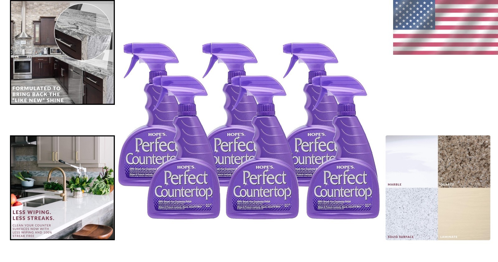 Hope’s Perfect Countertop Cleaner & Polish 22oz – Streak-Free Finish, Pack of 6