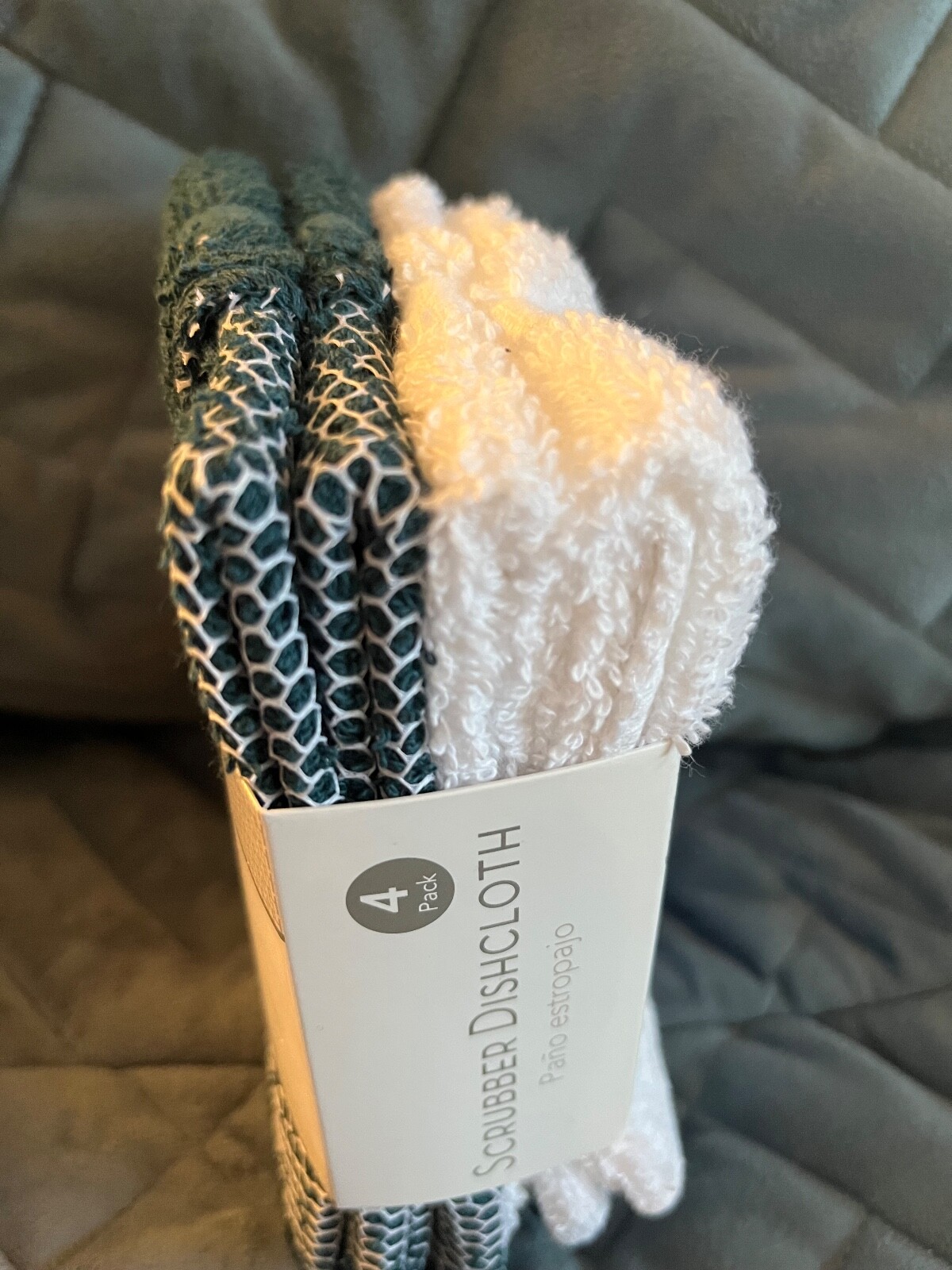 HUNTINGTON HOME 4 PACK GREEN WHITE SCRUBBER DISHCLOTHS 12X12 – NEW