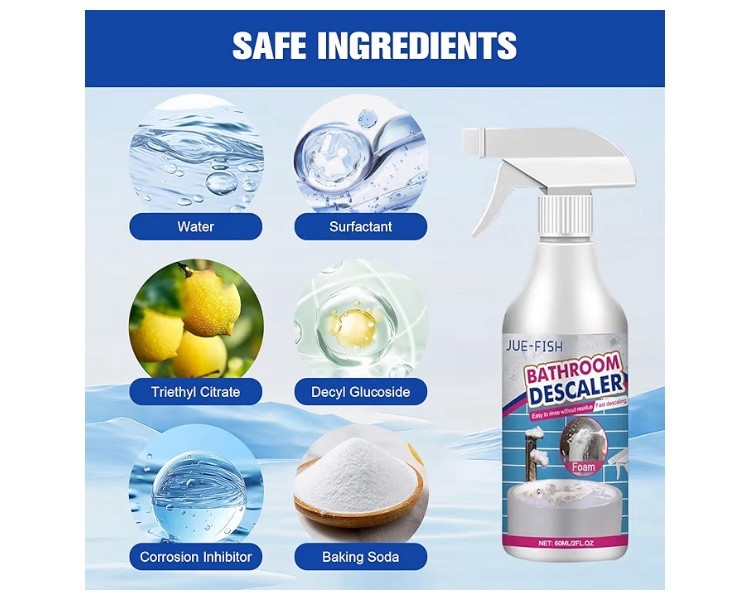 Jue Fish Bathroom Descaler Foam Spray 60 ml Fresh Clean Fast Acting Easy Use
