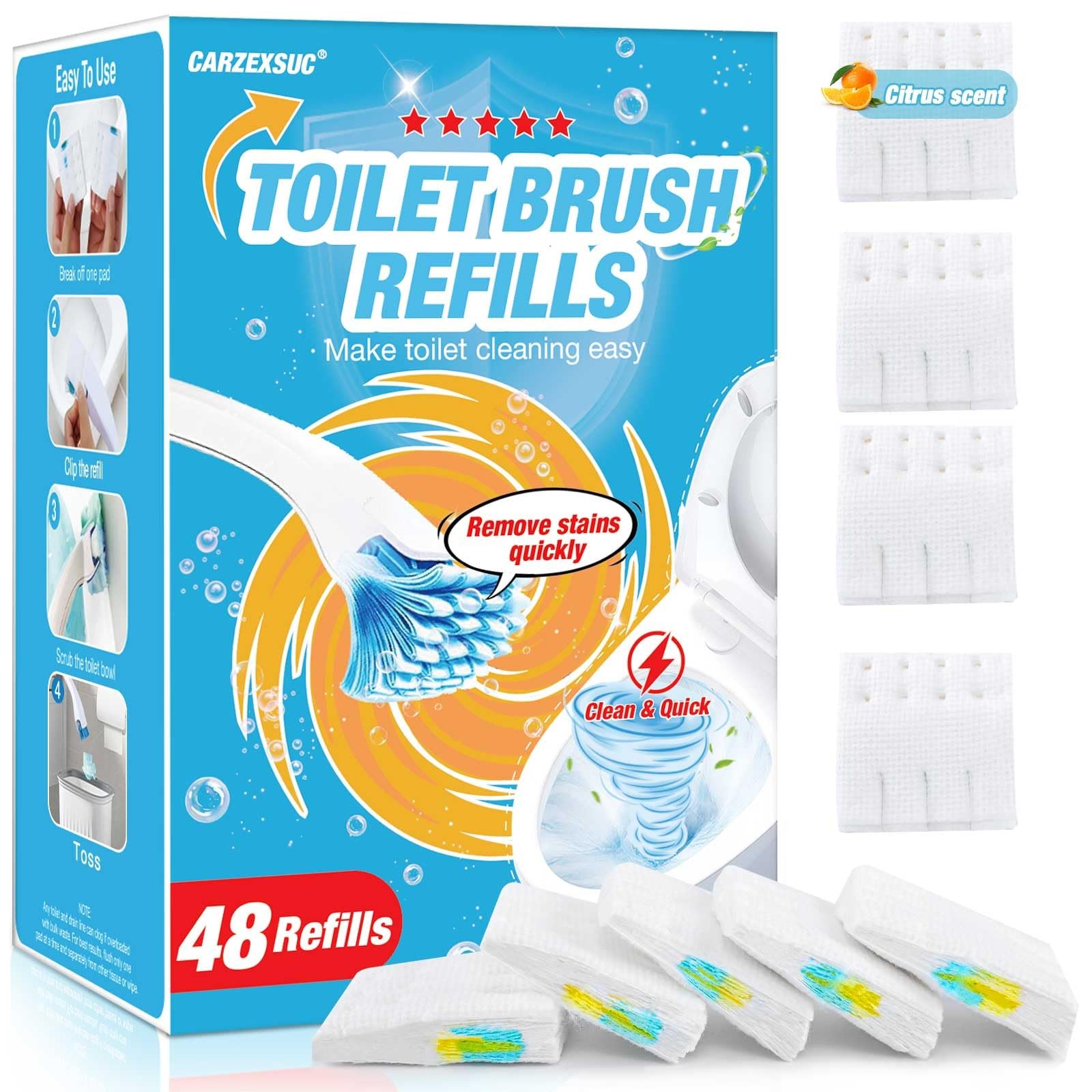 Toilet Cleaner Refill Pads 48 Refills Citrus Scent Toilet Scrubber Refill Enh…