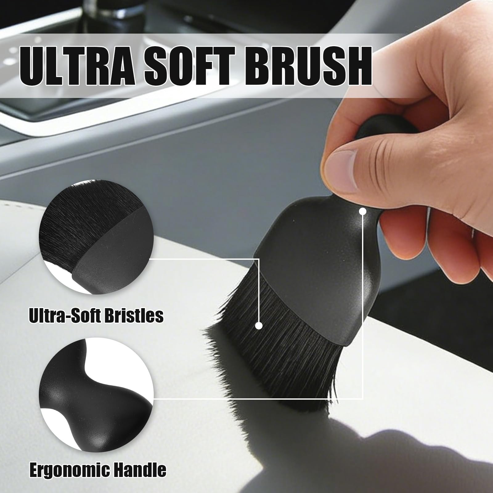 7PCS Car Detailing Brush Set Ultra Soft Boar Hair for Interior Cleaning