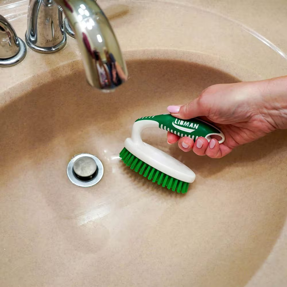 Small Space Scrub Brush with 32 oz Spray Bottle Heavy Duty Grout Corner Cleaner