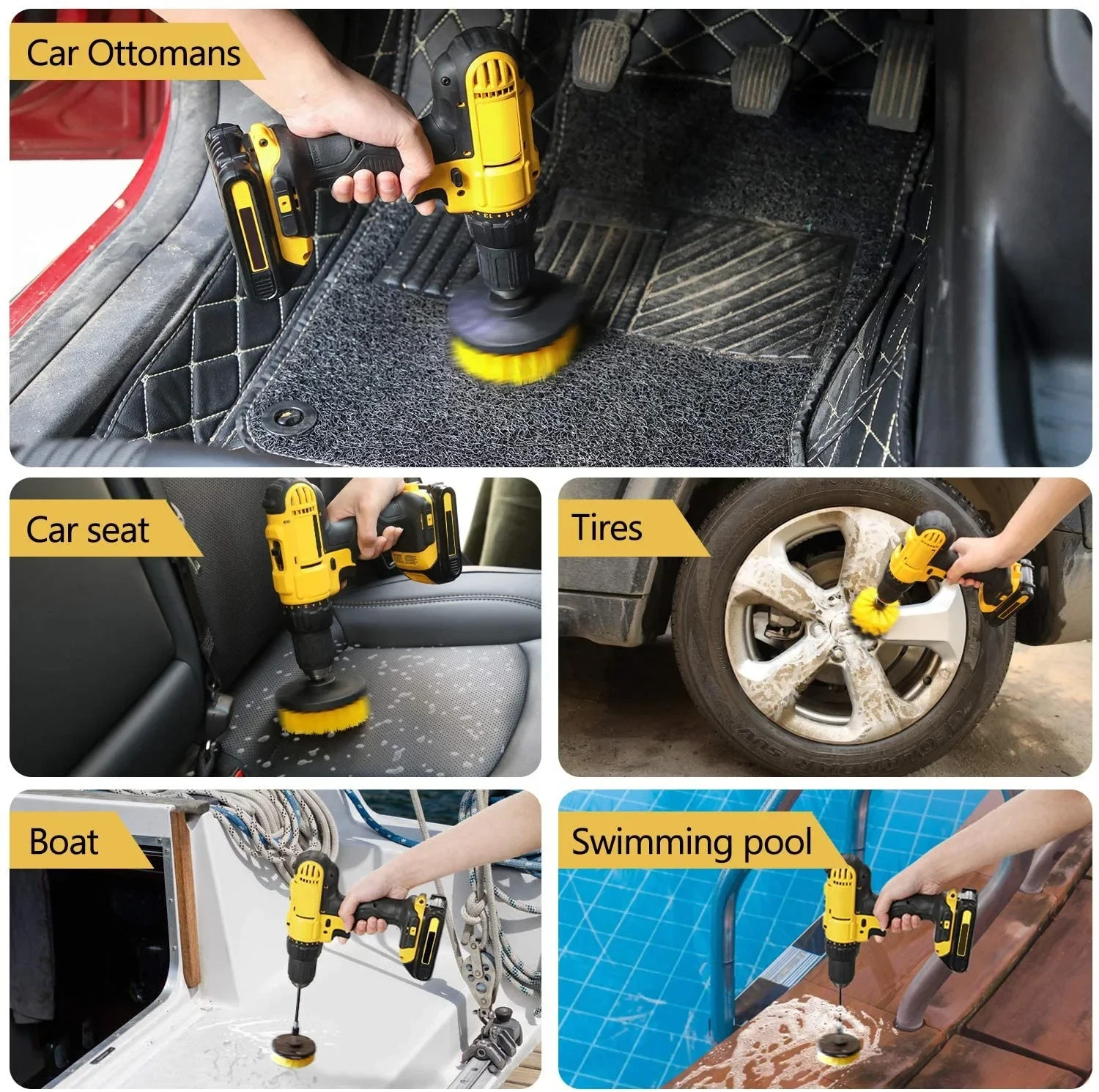 3PCS Drill Brush Power Scrubber Drill Attachments For Carpet Tile Grout Cleaning