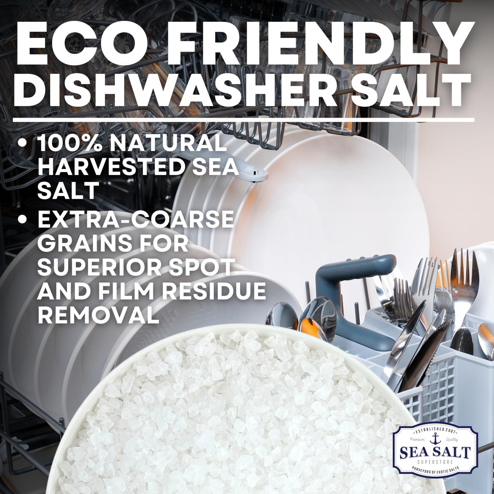 Natural Dishwasher Salt – Food Grade Coarse Sea Salt for Water Softening 5 lb