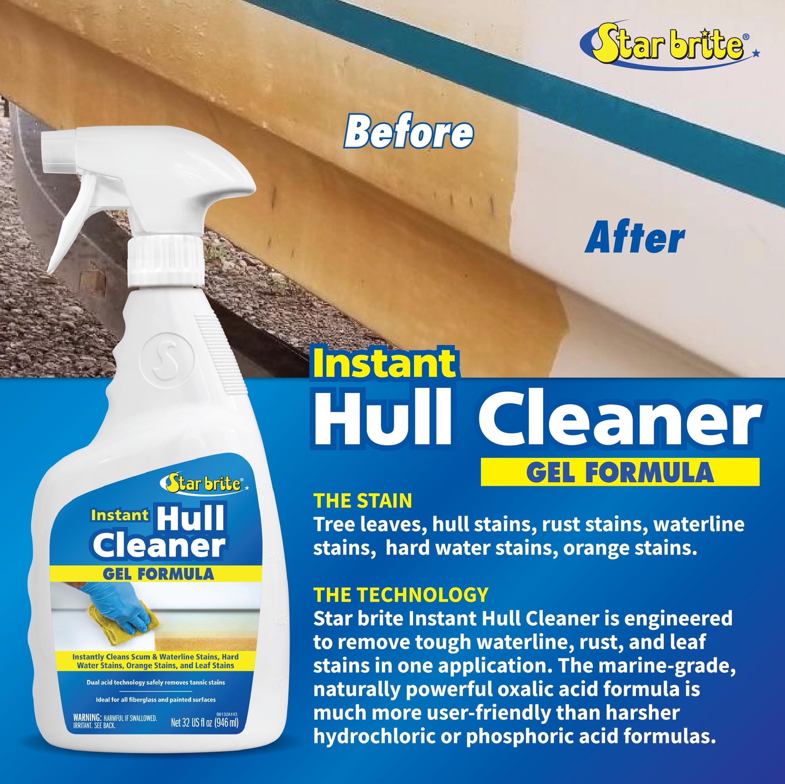 Star Brite Hull Cleaner 32oz Powerful Gel for Fiberglass and Painted Boats