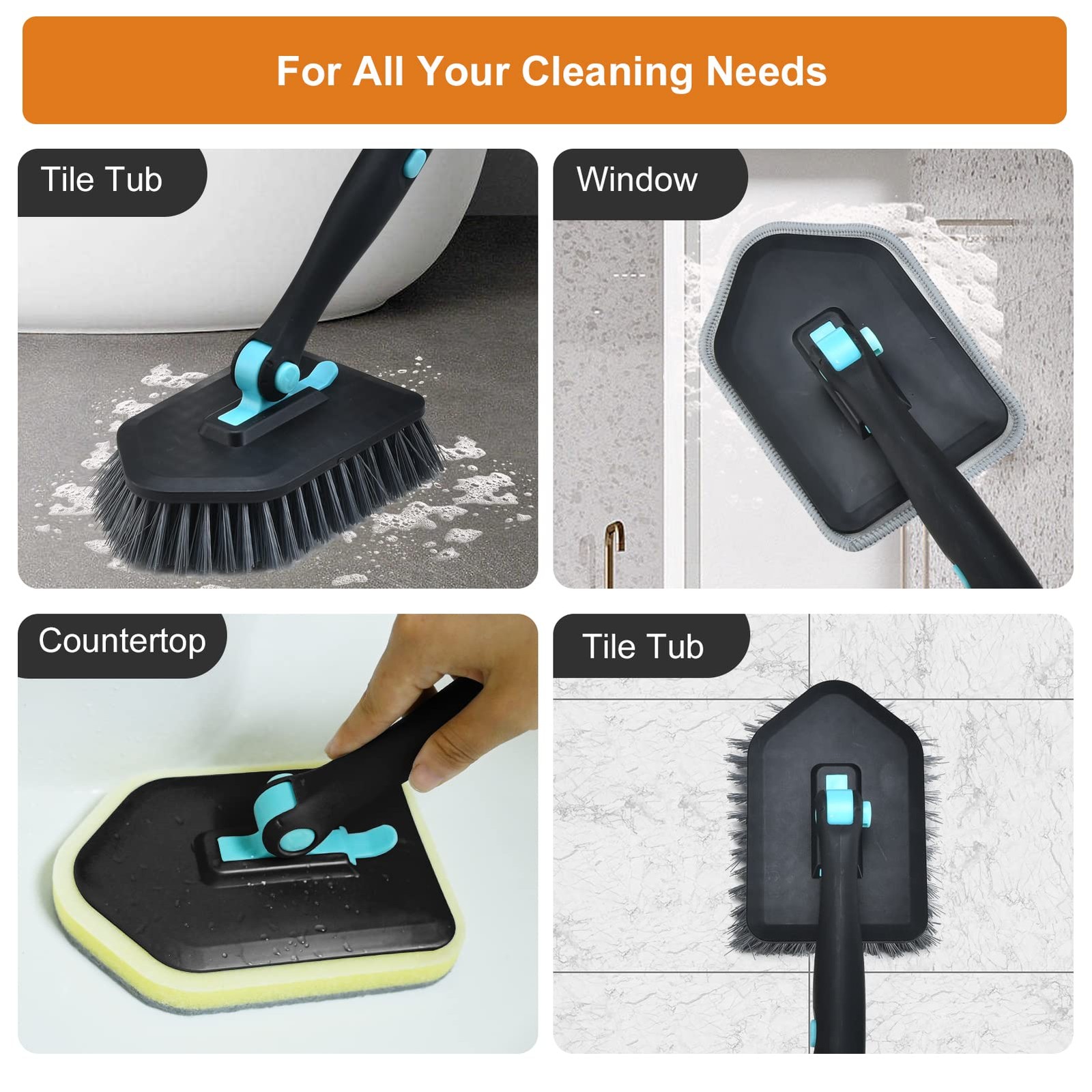 Shower Cleaning Brush With Long Handle 3 In 1 Tub And Tile Scrubber Brush With 5