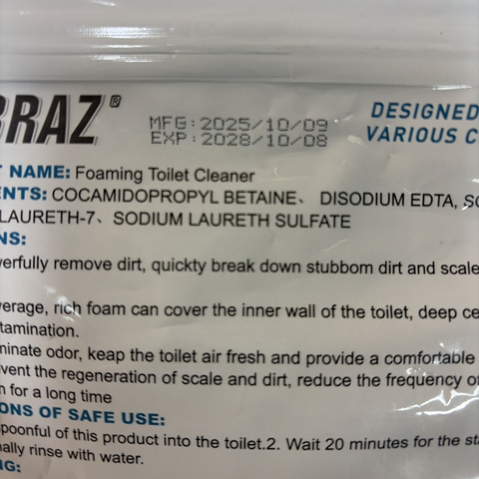 Foam Toilet Cleaner 6-Bags Ceramic Material Stains Cleaning Booster Exp. 10/2028