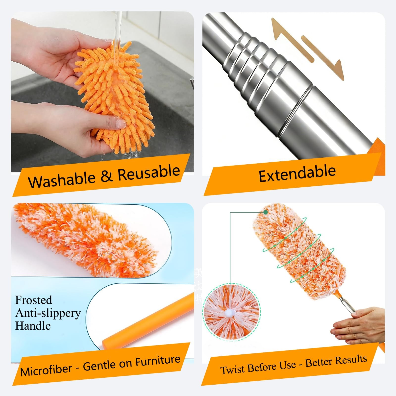 4 pcs Extendable and Washable Microfibre Feather Duster,12″ to 31″ Reachable,…