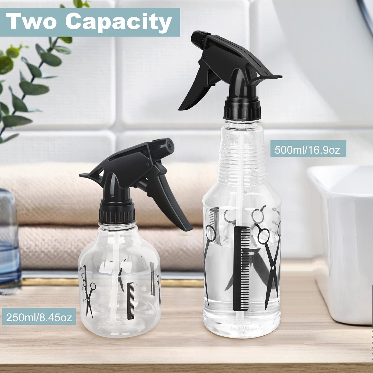 Spray Bottle, 250ml & 500ml Adjustable Spray Storage Container for Hair, Plant