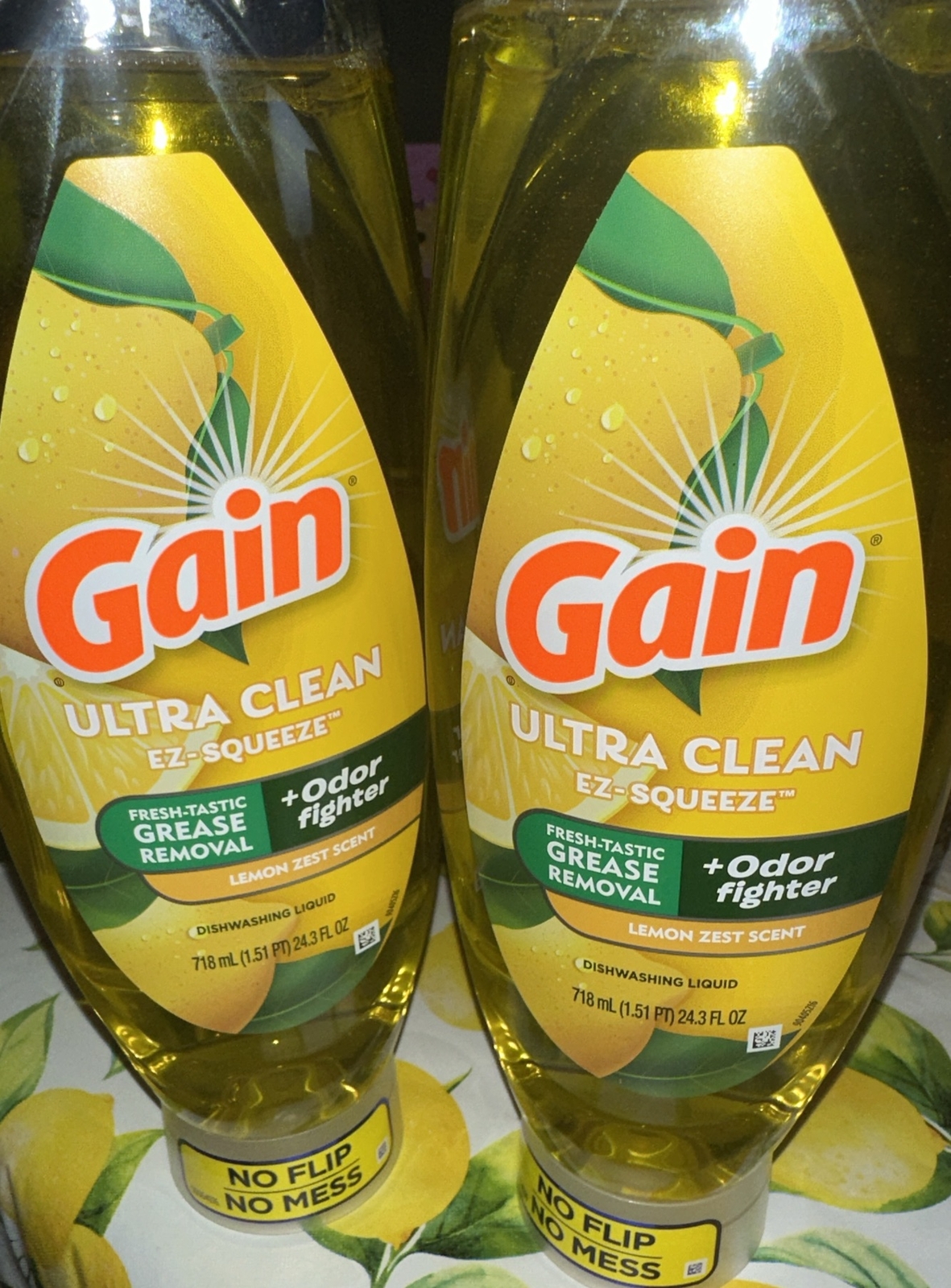 GAIN Lemon Zest Scent Ultra Clean Dishwashing Liquid EZ-Squeeze 24.3fl.oz X 2