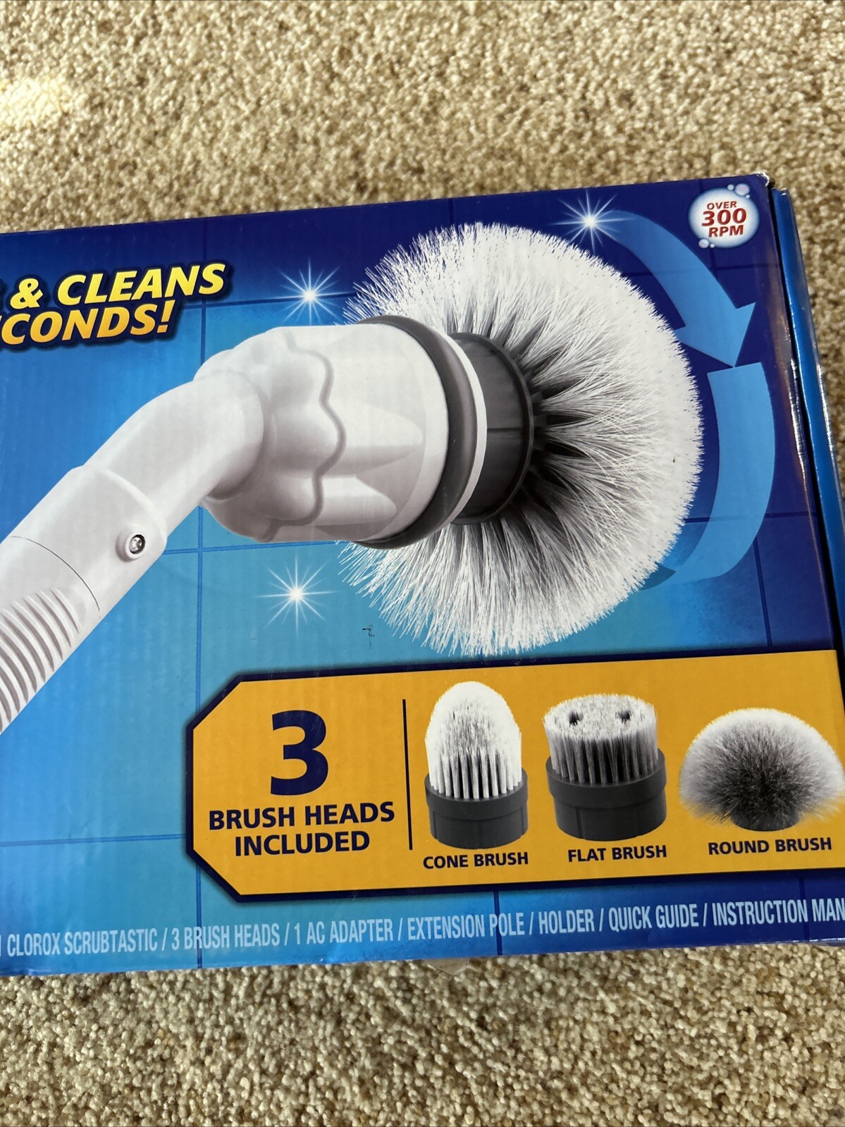 Clorox Deluxe Scrubtastic Power Scrubber 39″ Reach 3 Brush Heads Rechargeable