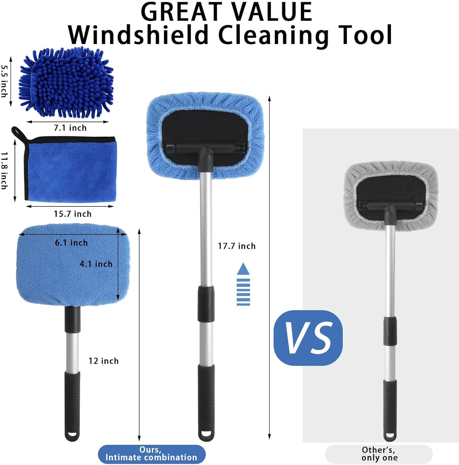 5 PCS Windshield Cleaning Tools, 18 inch Microfiber Car Window Cleaning Tool wit