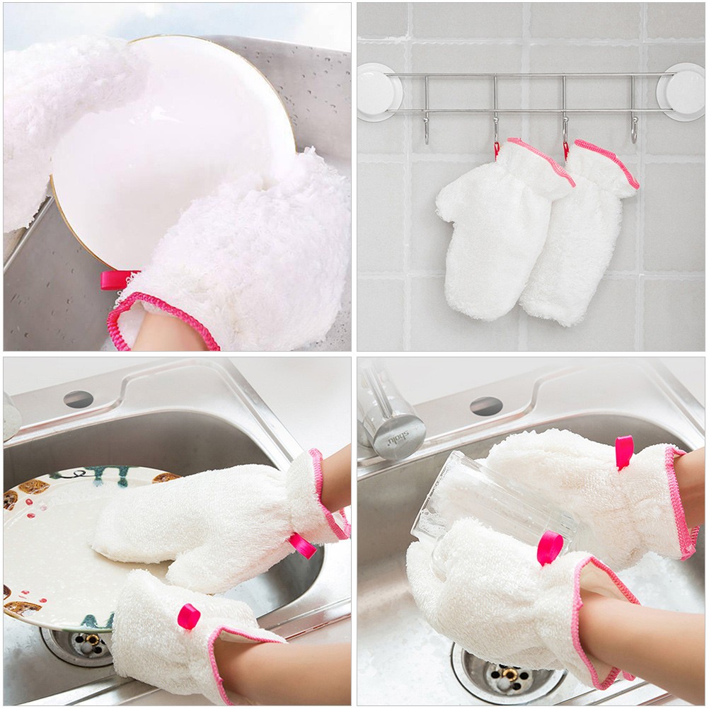 6 Pcs Non Cleaning Gloves Microfiber Practical Kitchen Supplies White