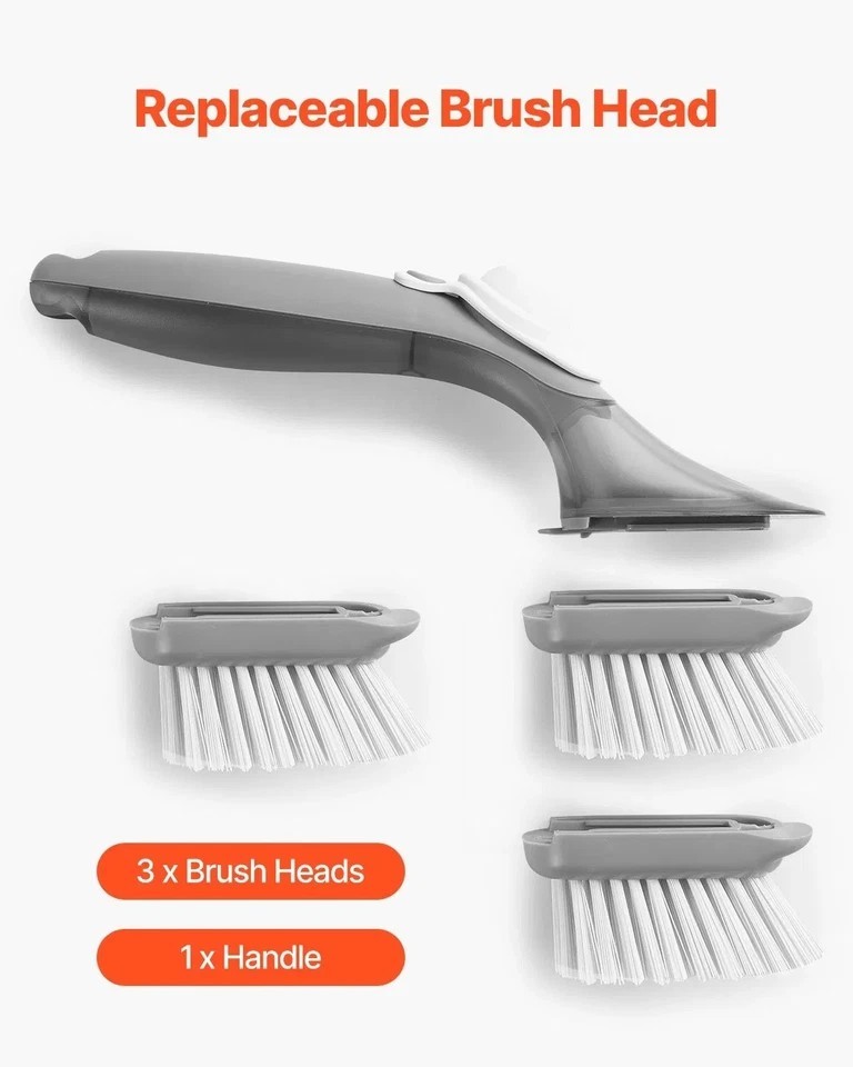 Soap Dispensing Dish Brush, Kitchen Scrub Brushes with 3 Brush Heads, Dish Clean
