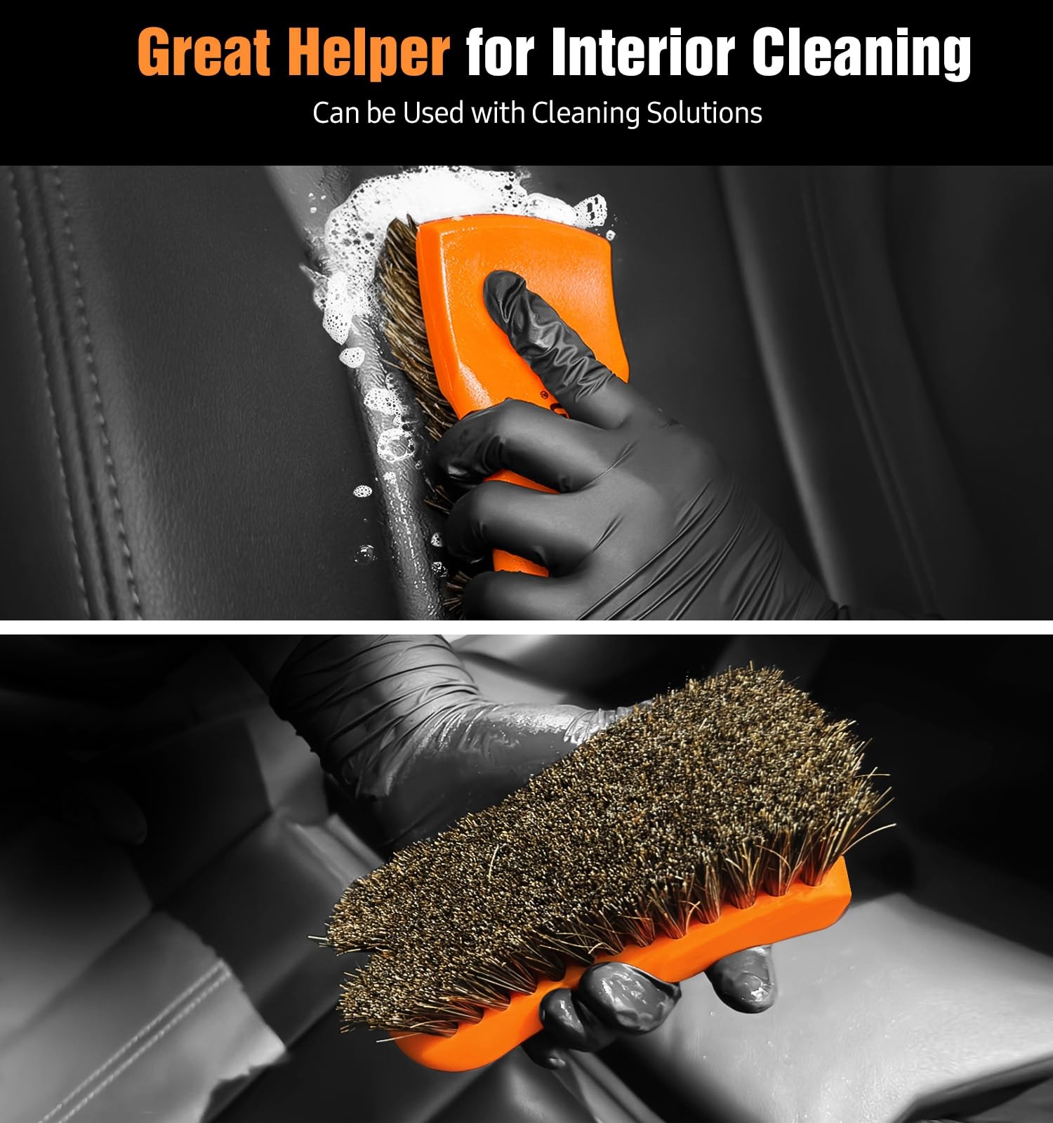 2PCS Leather Cleaning Brush, Horse Hair Brush for Car Leather Seat, Fabric, Shoe