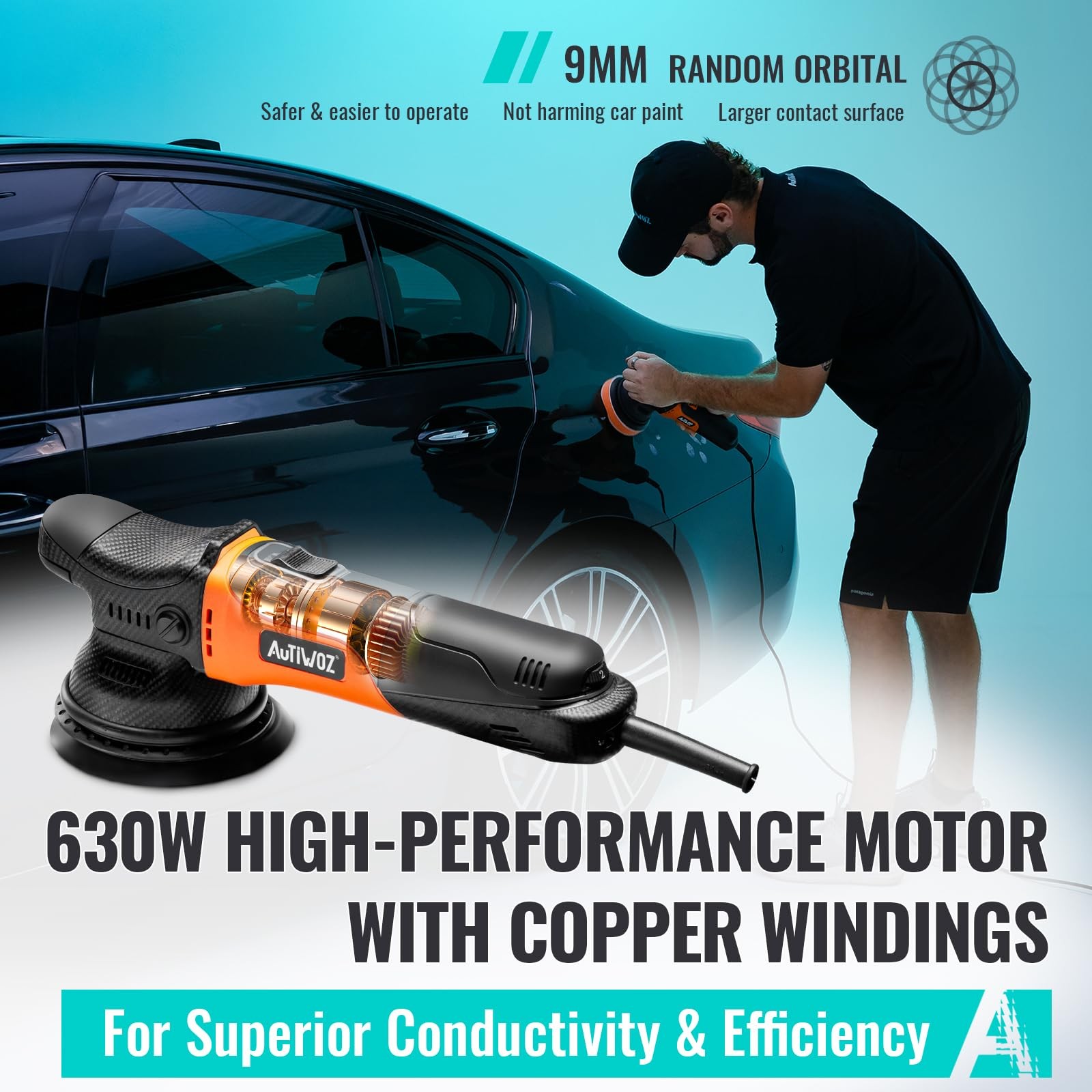 AUTIWOZ 5 Inch DA Polisher for Car Detailing, 9mm Random Orbital Polisher Buf…