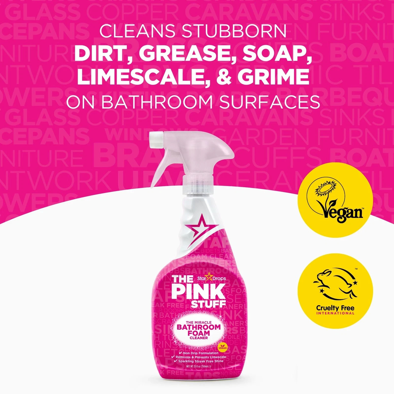 STARDROPS Pink Stuff Miracle Bathroom Foam Cleaner 750ml-FREE SHIPPING-PACK OF 3
