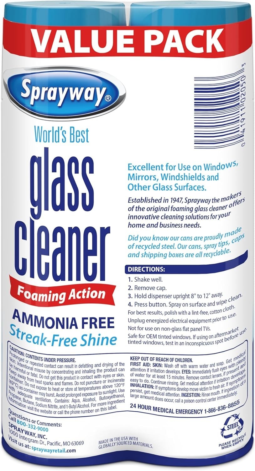 Sprayway Glass Cleaner Foaming Aerosol Spray, 19 oz. 2-Pack Free Shipping