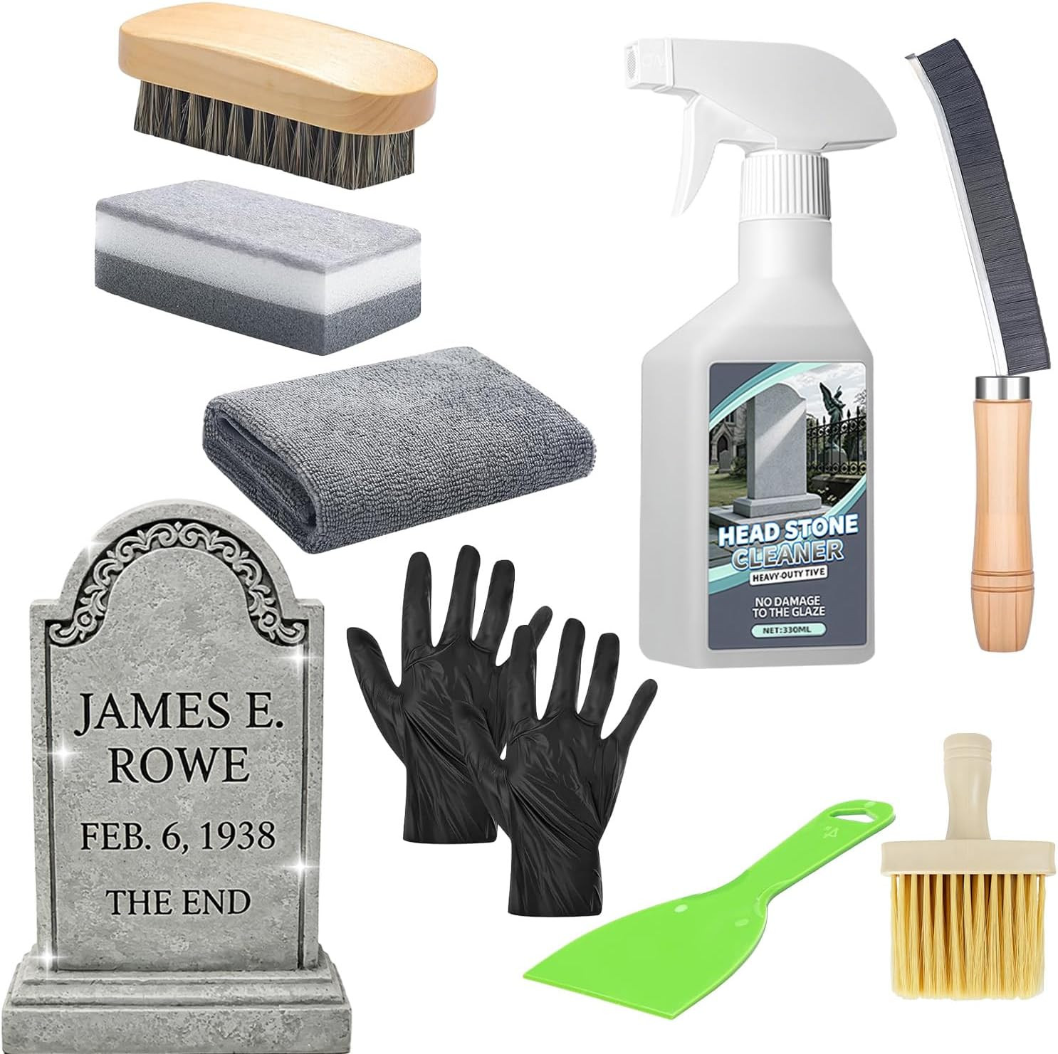 9 PCS Headstone Cleaner Gravestone Cleaning Kit for Granite and Stone Daily